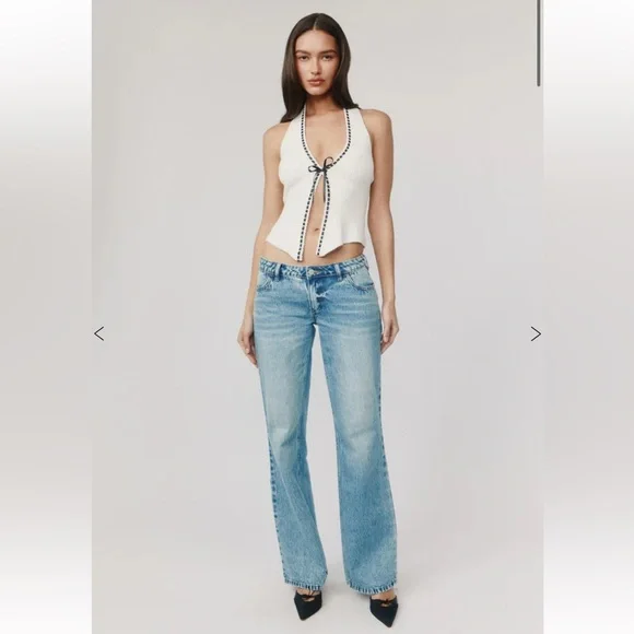 With Jean Gigi top in White Sleeveless Knit Top with Black Trim - Picture 3 of 7